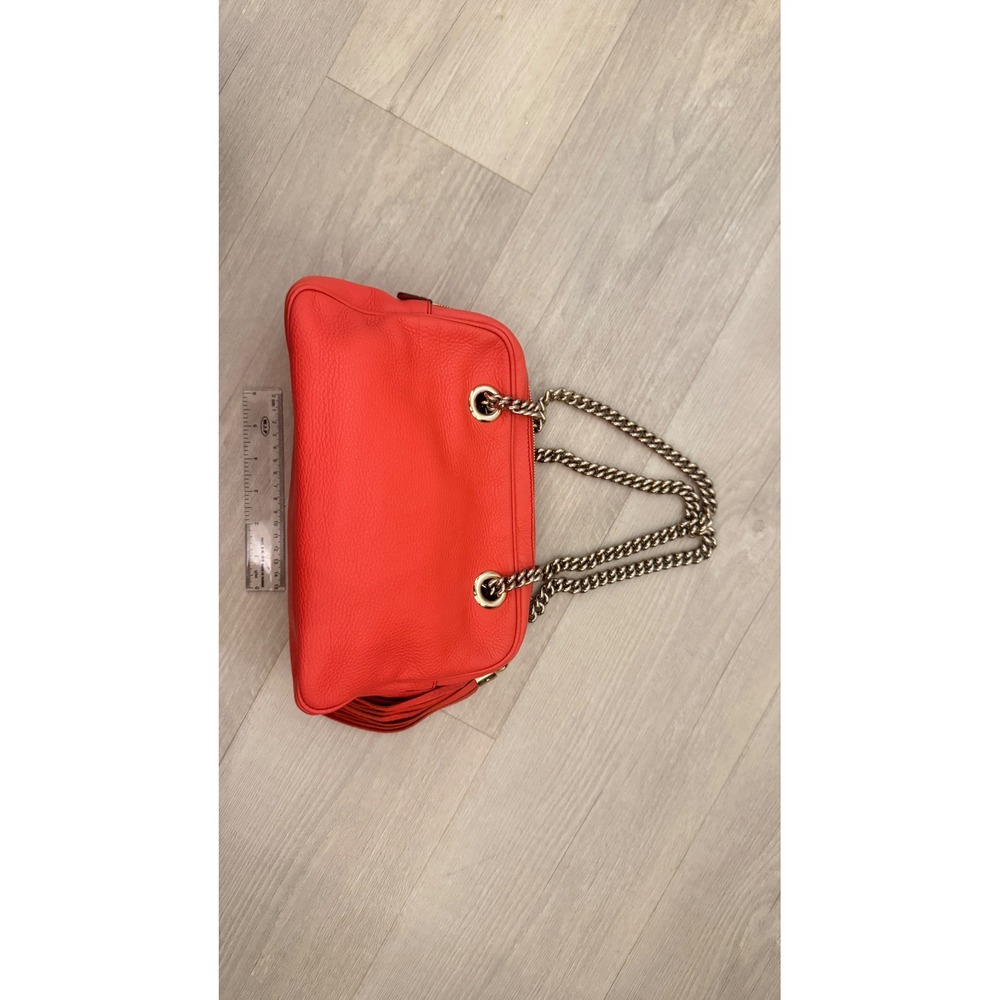 Gucci Soho Chain Shoulder Bag Orange Red Pebbled Leather Tassel 308983 - Picture 6 of 12